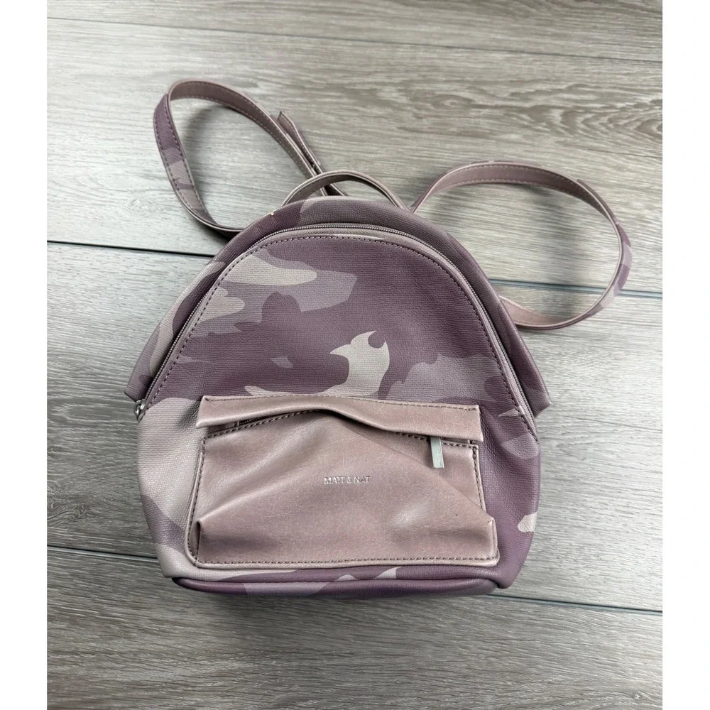 Matt & Nat Womens Backpack Vegan Leather Camo Print Purple Small